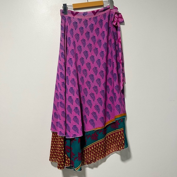 Orient Emporium Women’s Boho Floral Wrap Skirt - Pink & Teal - Size Medium - Picture 7 of 14